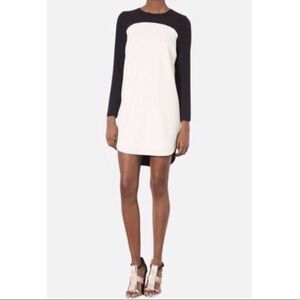 Topshop Black and White Long-Sleeve Shift Mini Dress 10
